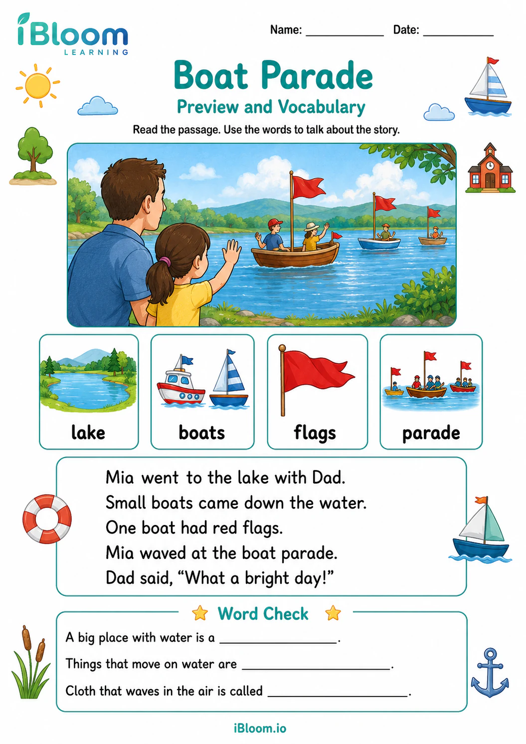 Preview page 1 of Boat Parade — Preview and Vocabulary