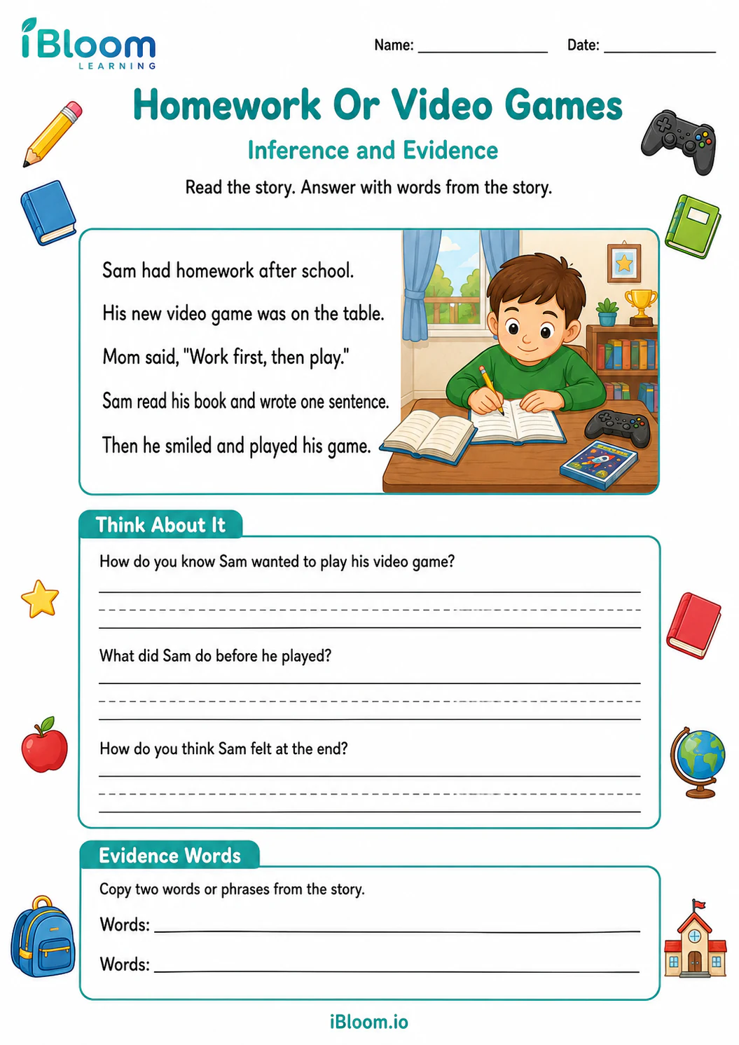 Preview page 1 of Homework Or Video Games — Inference and Evidence