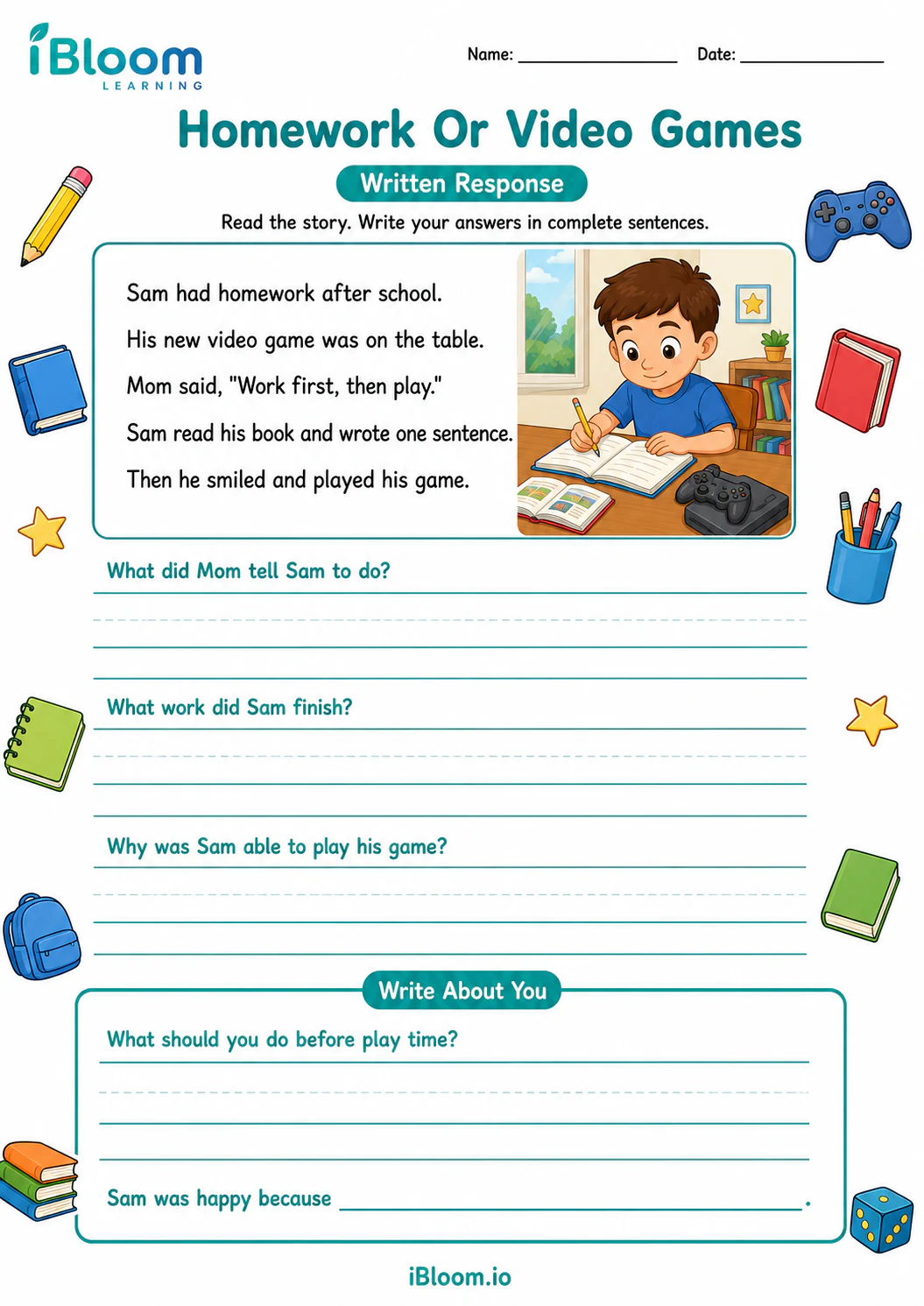 Preview page 1 of Homework Or Video Games — Written Response