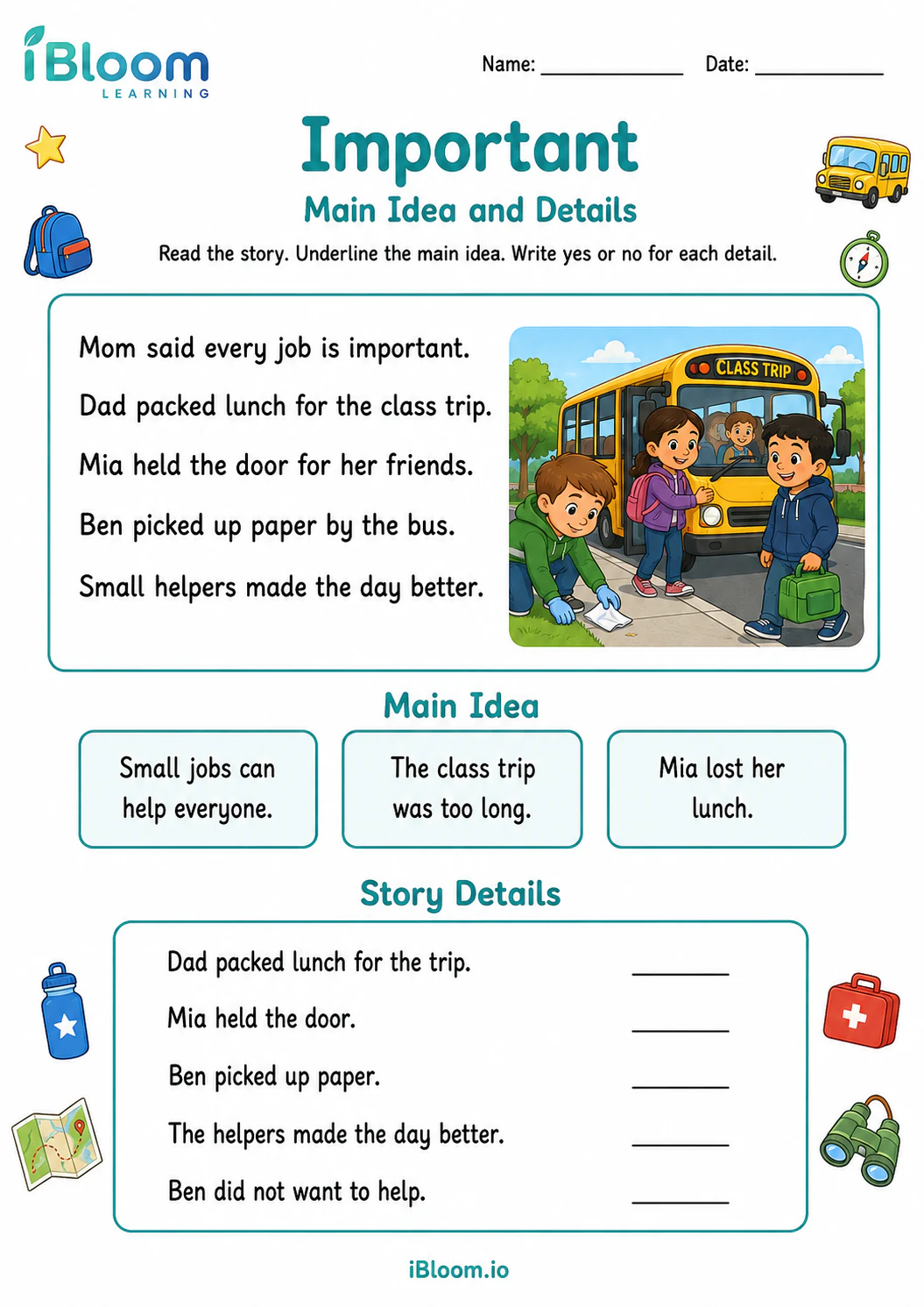 Preview page 1 of Important — Main Idea and Details