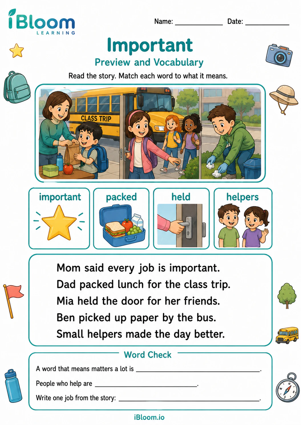 Preview page 1 of Important — Preview and Vocabulary