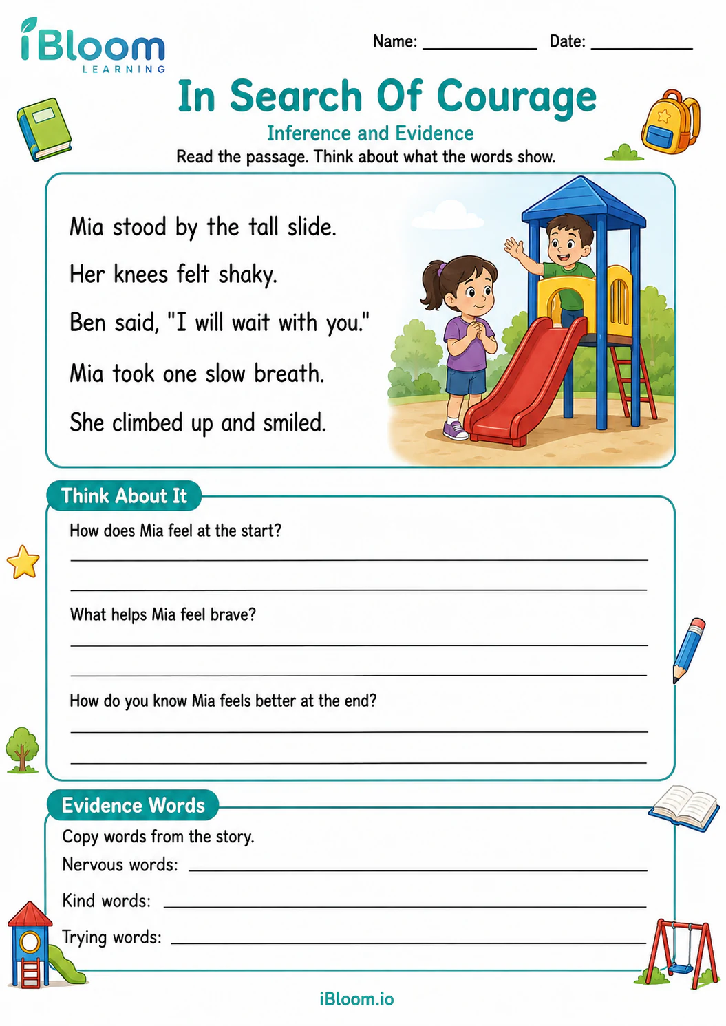 Preview of In Search Of Courage — Inference and Evidence worksheet