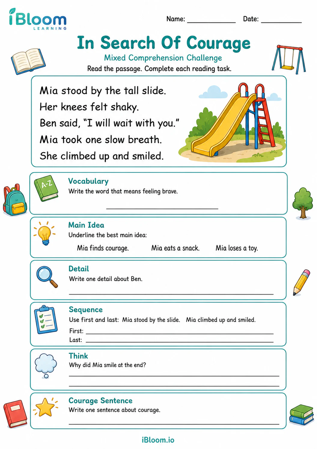 Preview of In Search Of Courage — Mixed Comprehension Challenge worksheet