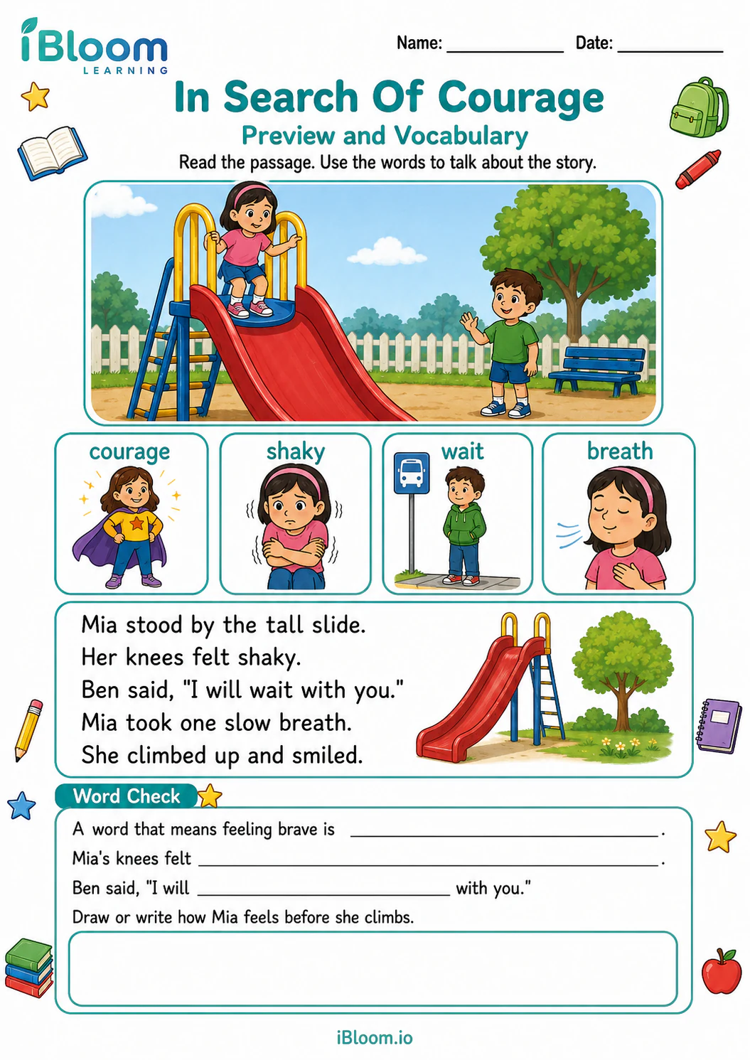 Preview page 1 of In Search Of Courage — Preview and Vocabulary