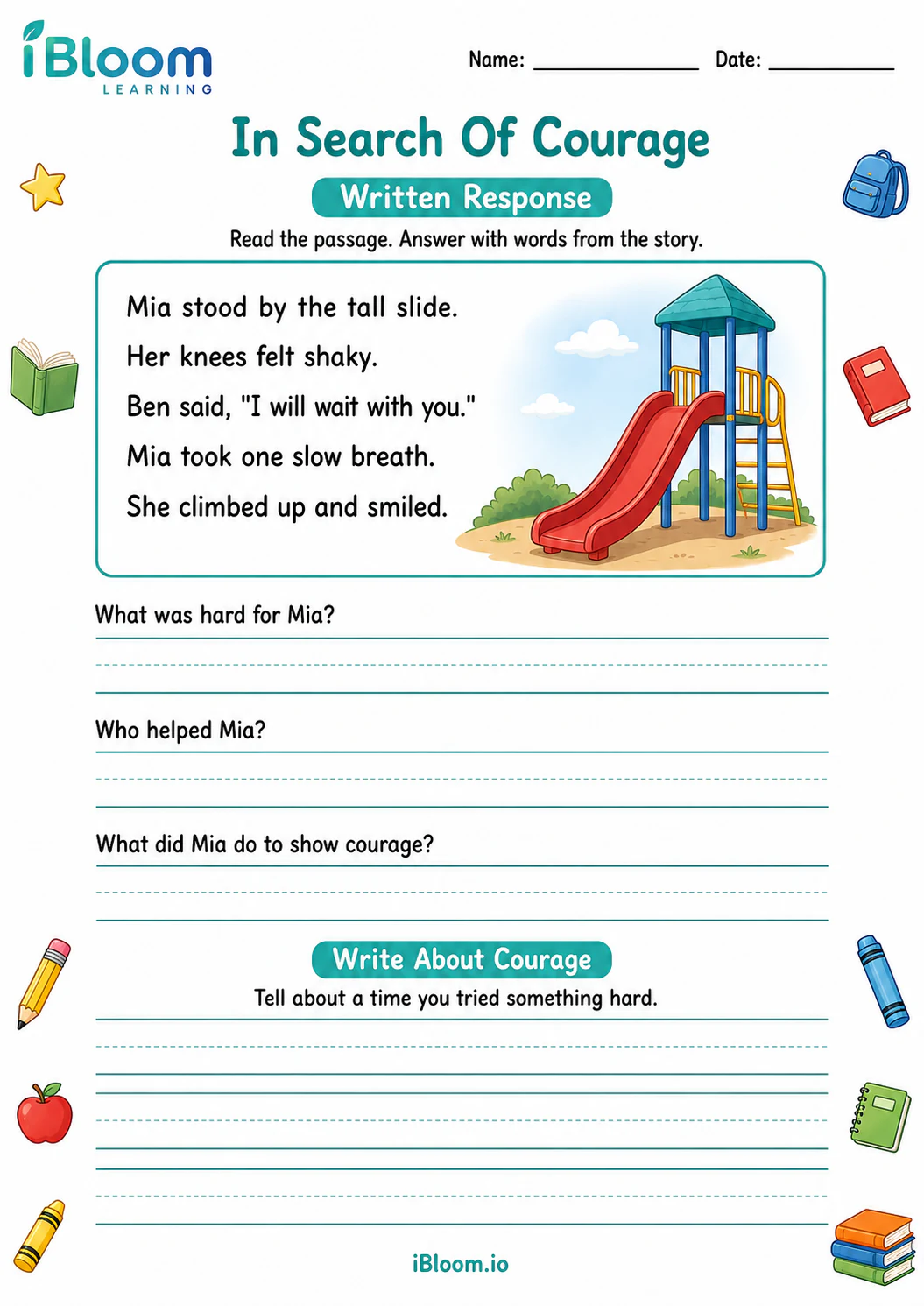 Preview of In Search Of Courage — Written Response worksheet