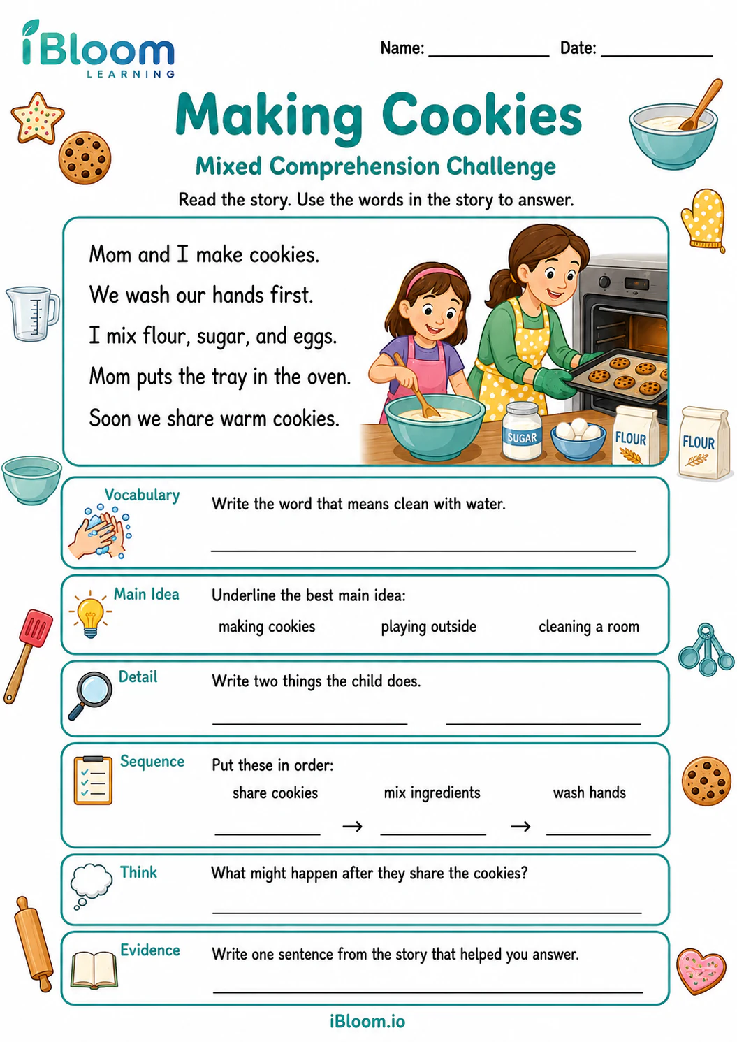 Preview page 1 of Making Cookies — Mixed Comprehension Challenge