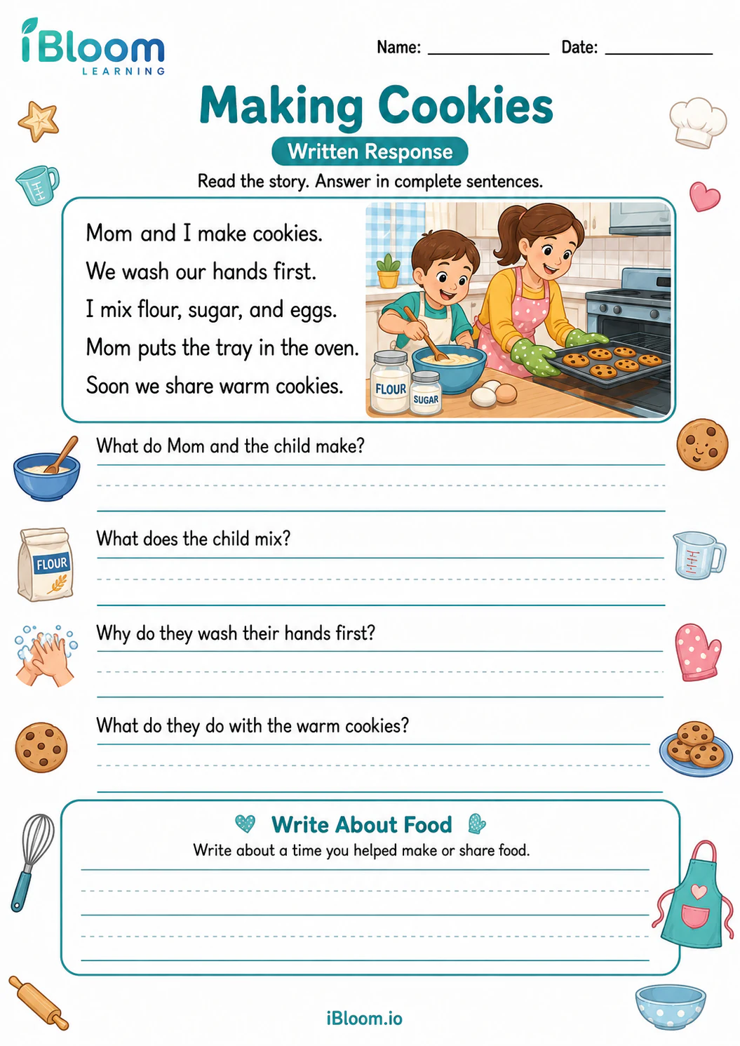 Preview page 1 of Making Cookies — Written Response