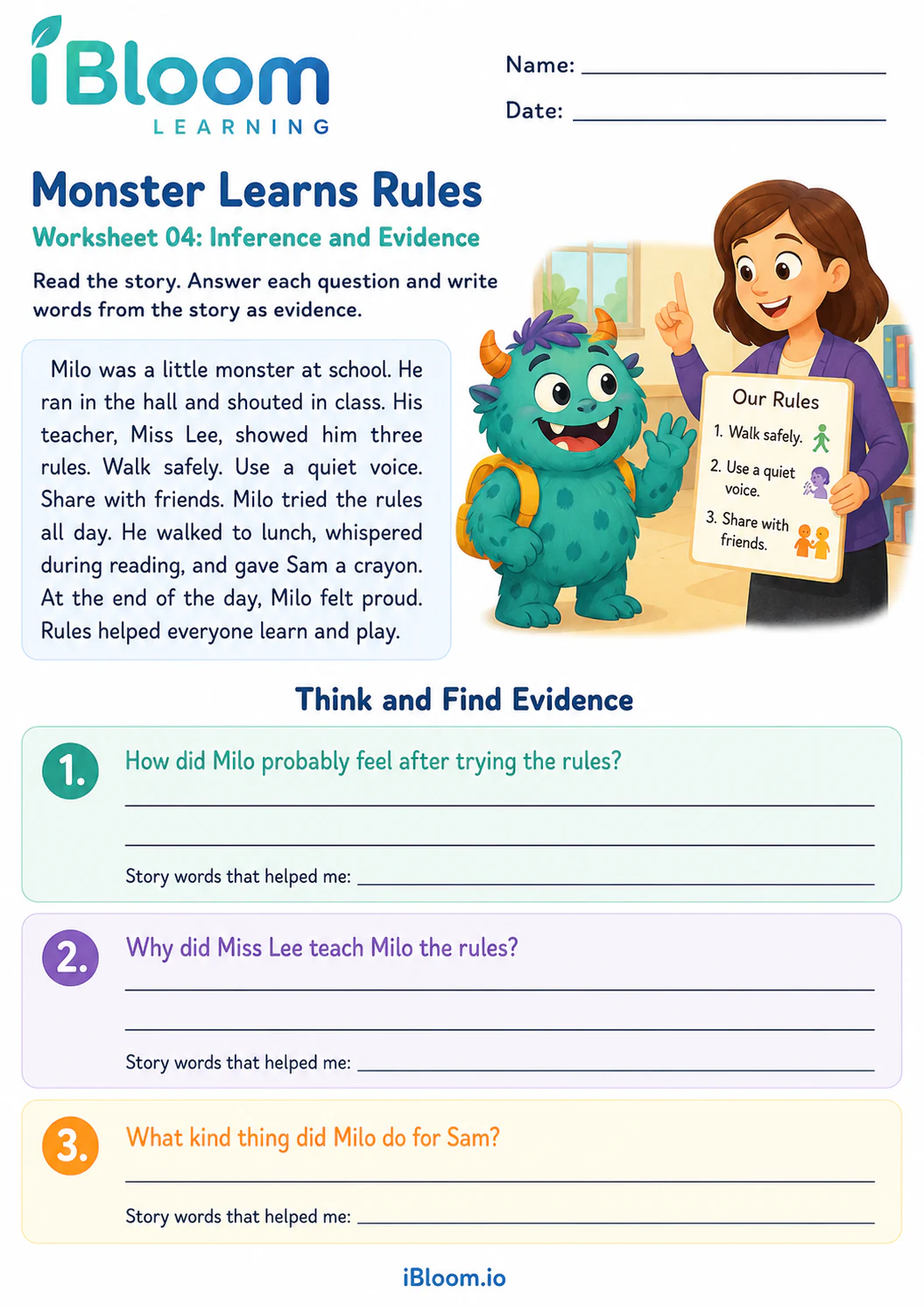 Preview page 1 of Monster Learns Rules — Inference and Evidence