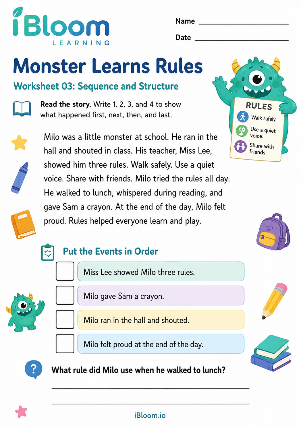 Preview page 1 of Monster Learns Rules — Sequence and Structure