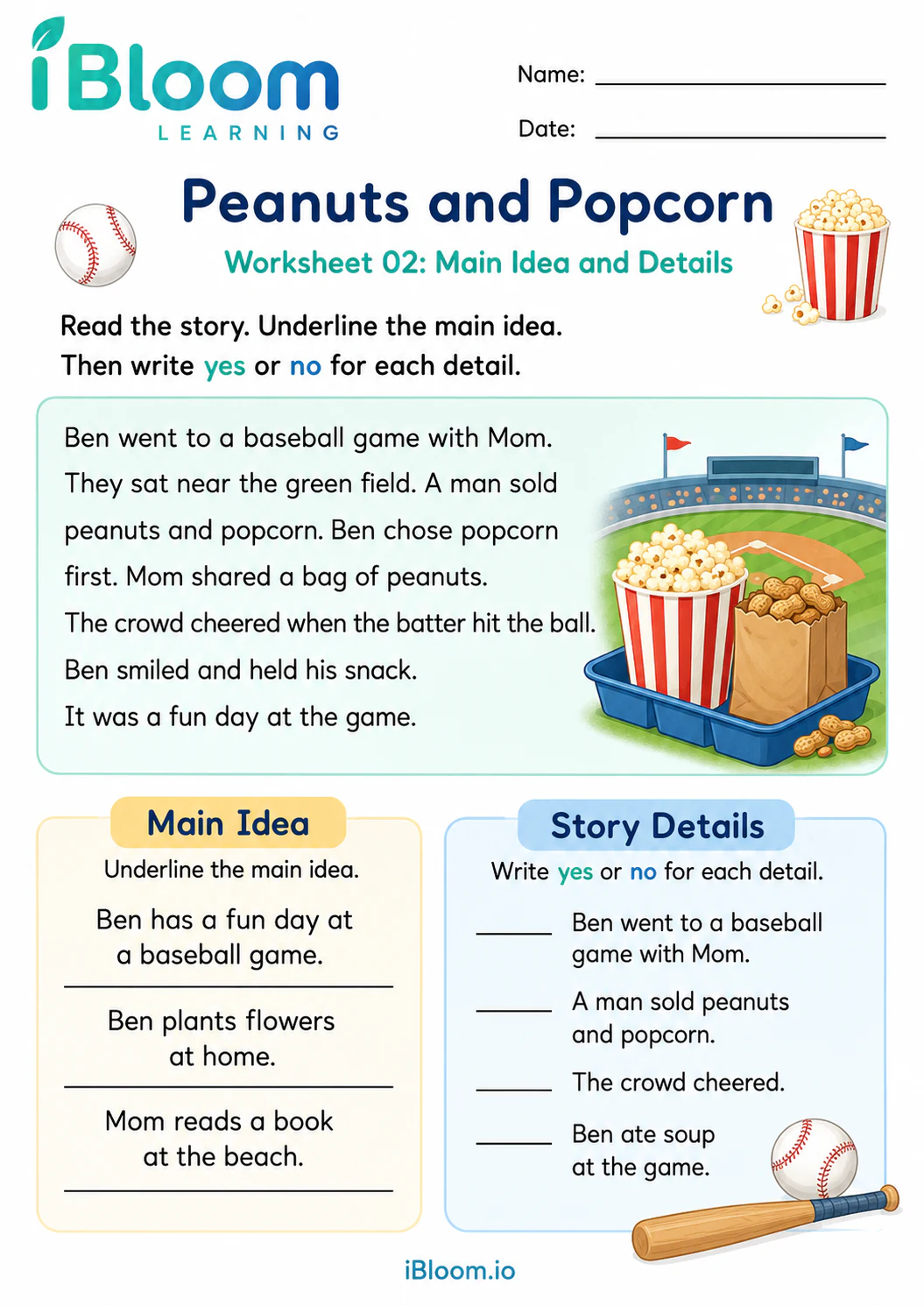 Preview page 1 of Peanuts Popcorn — Main Idea and Details
