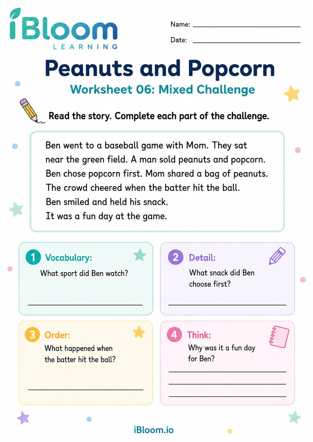 Preview page 1 of Peanuts Popcorn — Mixed Comprehension Challenge