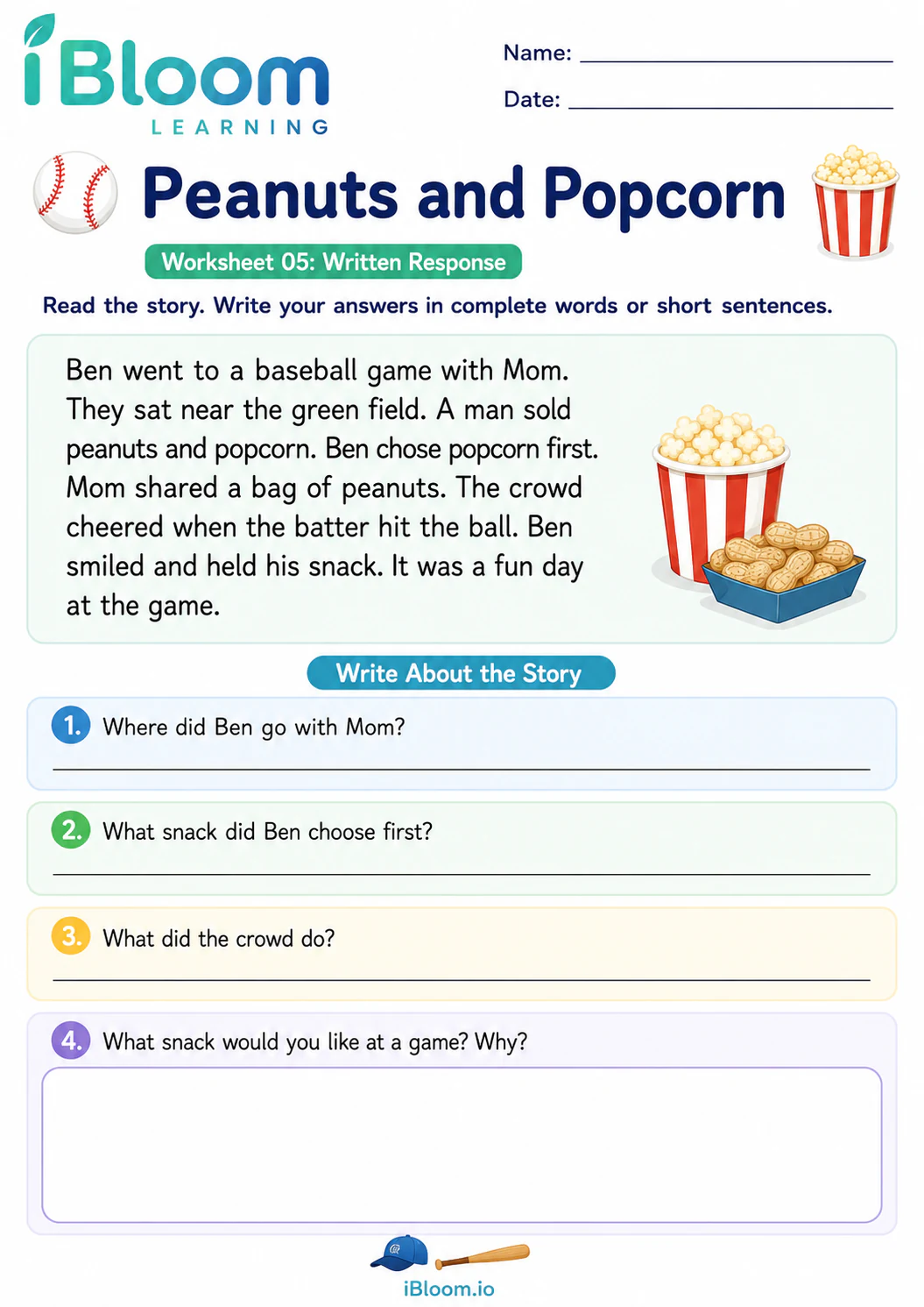 Preview page 1 of Peanuts Popcorn — Written Response