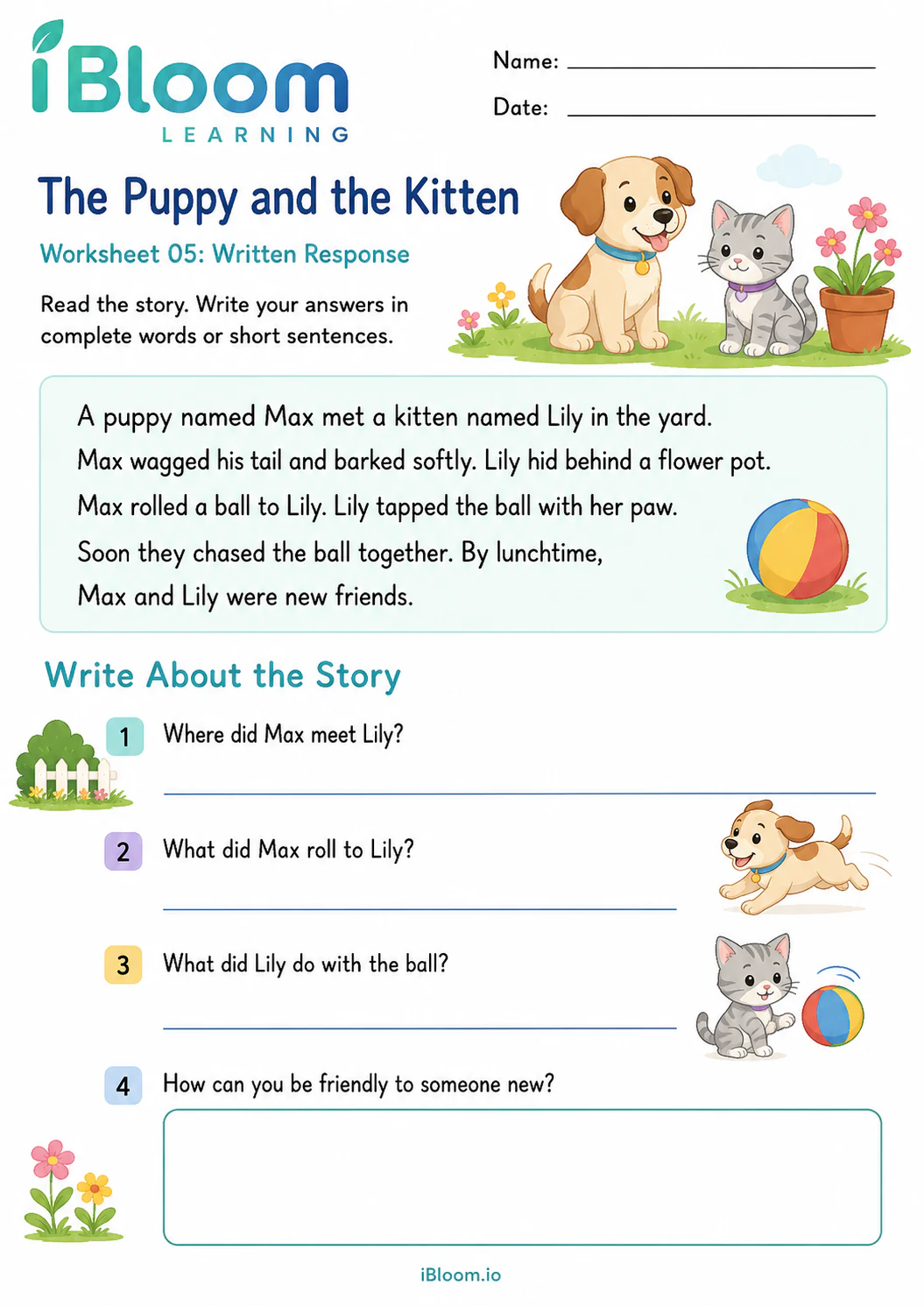 Preview page 1 of Puppy Kitten — Written Response