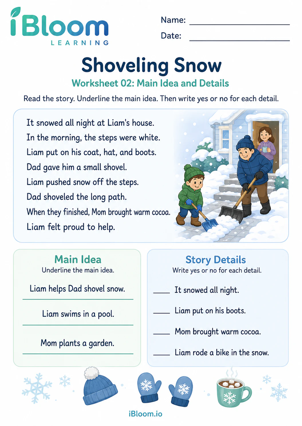 Preview page 1 of Shovel Snow — Main Idea and Details