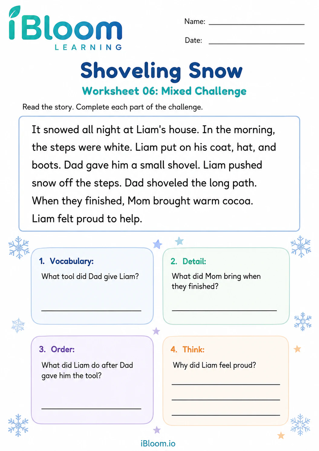 Preview page 1 of Shovel Snow — Mixed Comprehension Challenge