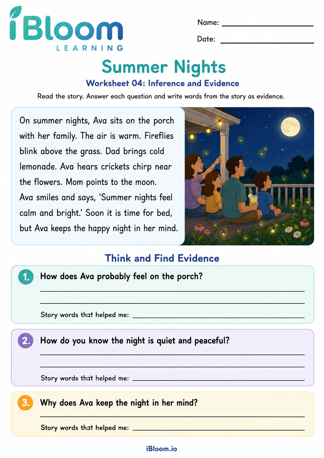 Preview page 1 of Summer Nights — Inference and Evidence