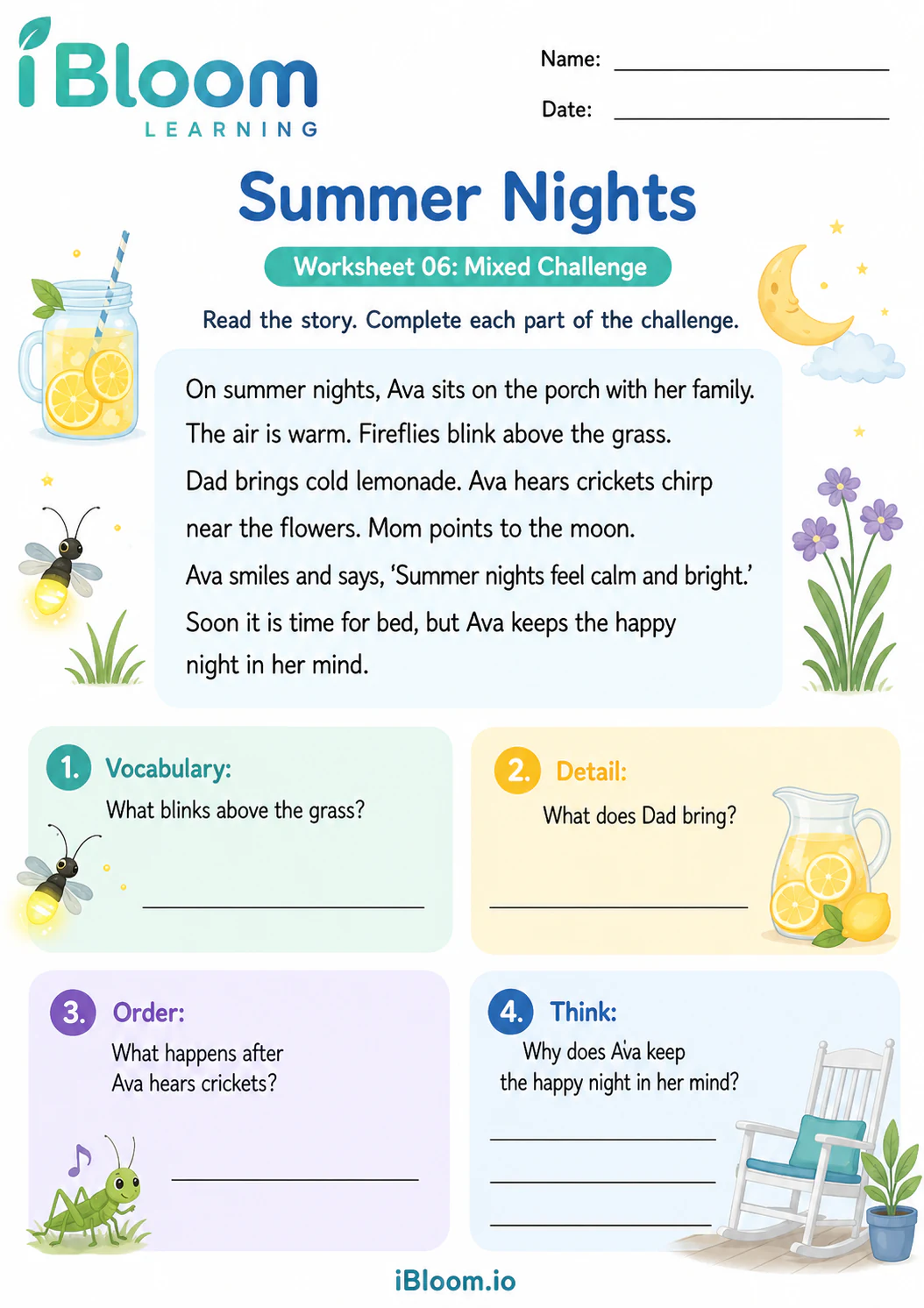 Preview page 1 of Summer Nights — Mixed Comprehension Challenge