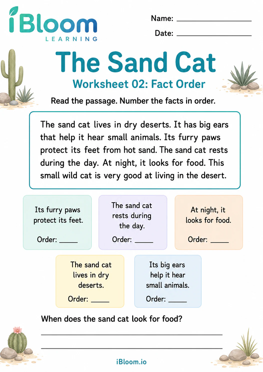 Preview page 1 of The Sand Cat — Main Idea and Details