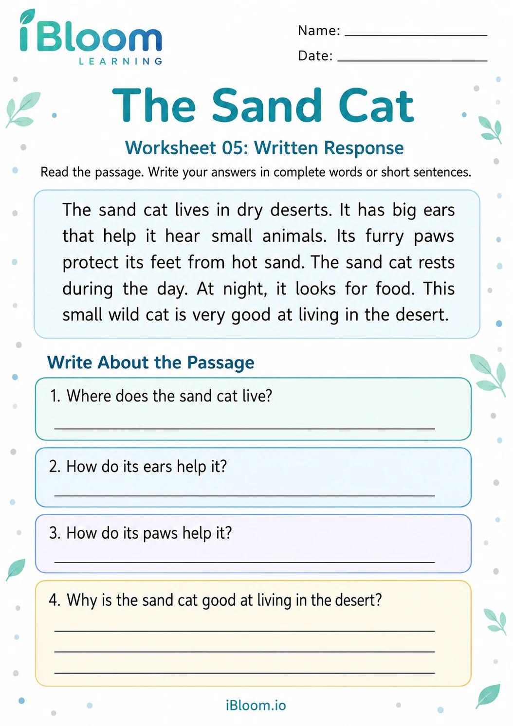 Preview page 1 of The Sand Cat — Written Response