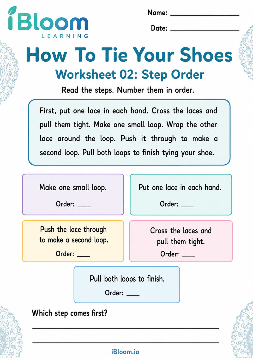 Preview page 1 of Tie Shoes — Main Idea and Details