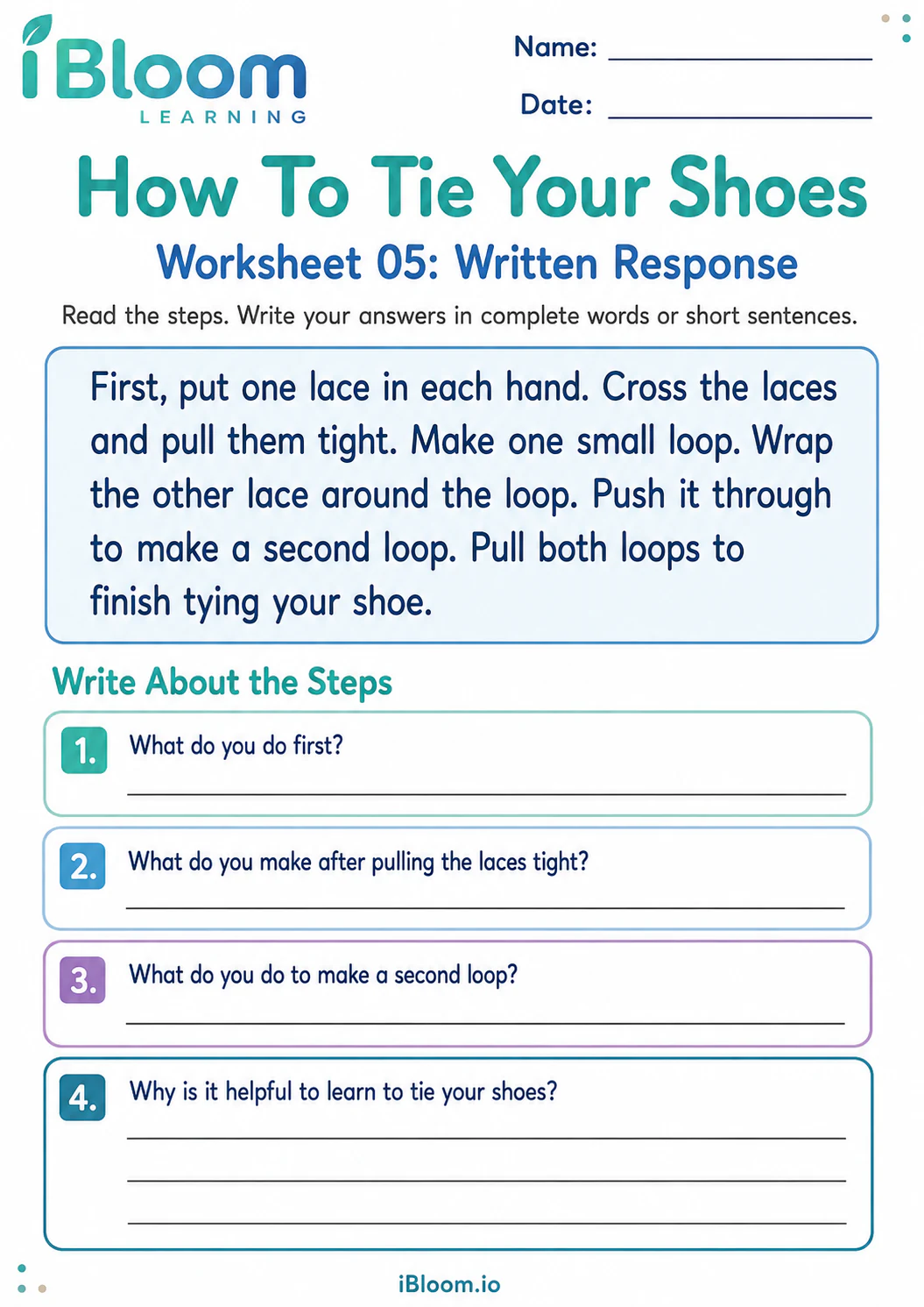 Preview page 1 of Tie Shoes — Written Response