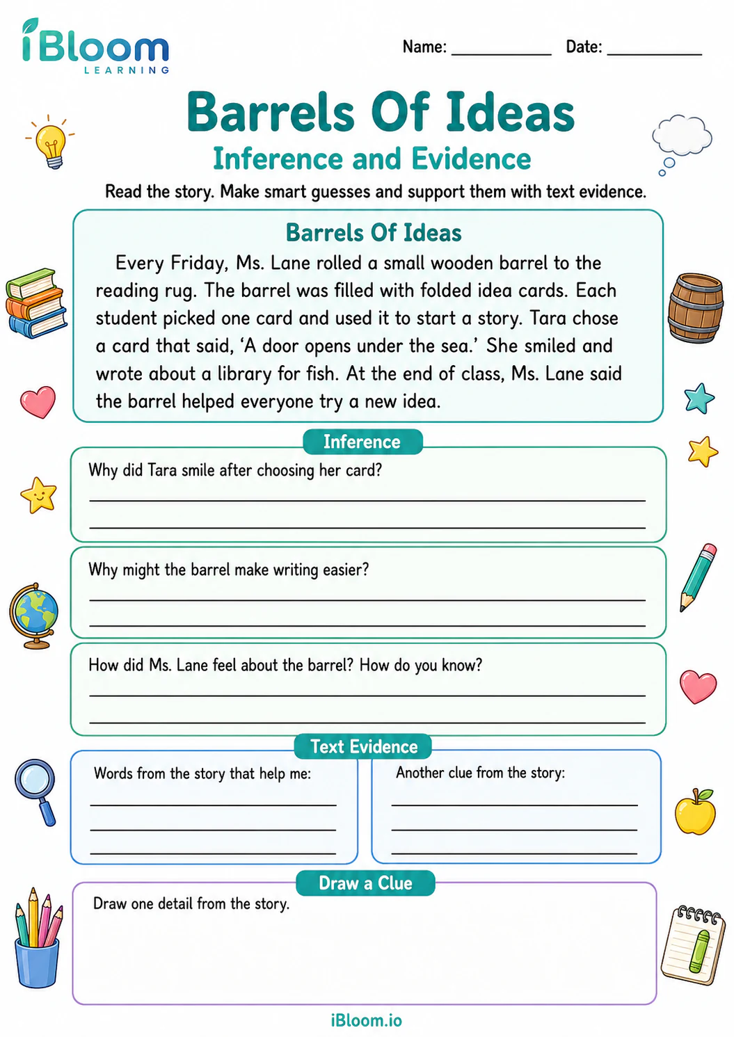 Preview of Barrels Of Ideas — Inference and Evidence worksheet
