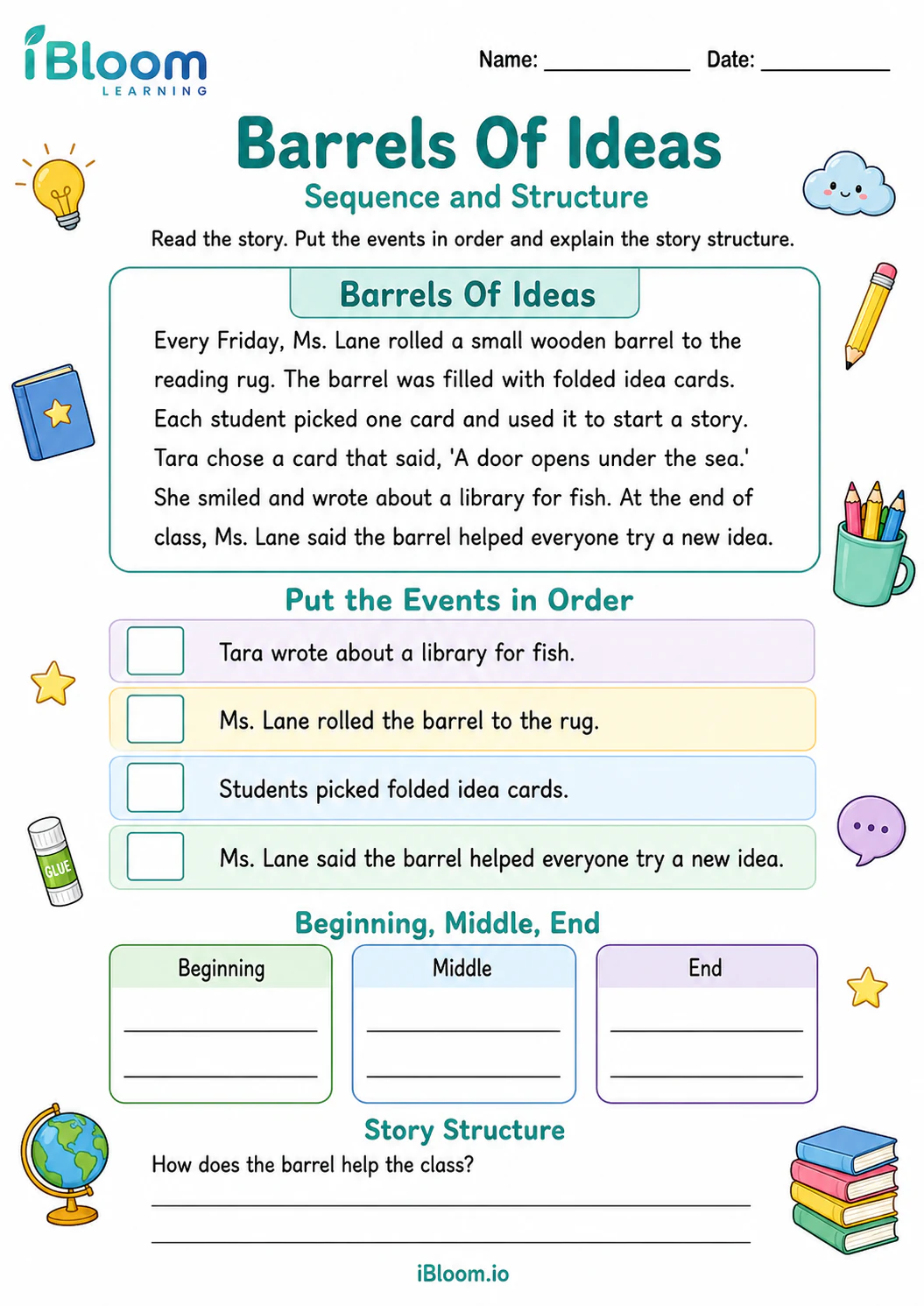 Preview of Barrels Of Ideas — Sequence and Structure worksheet