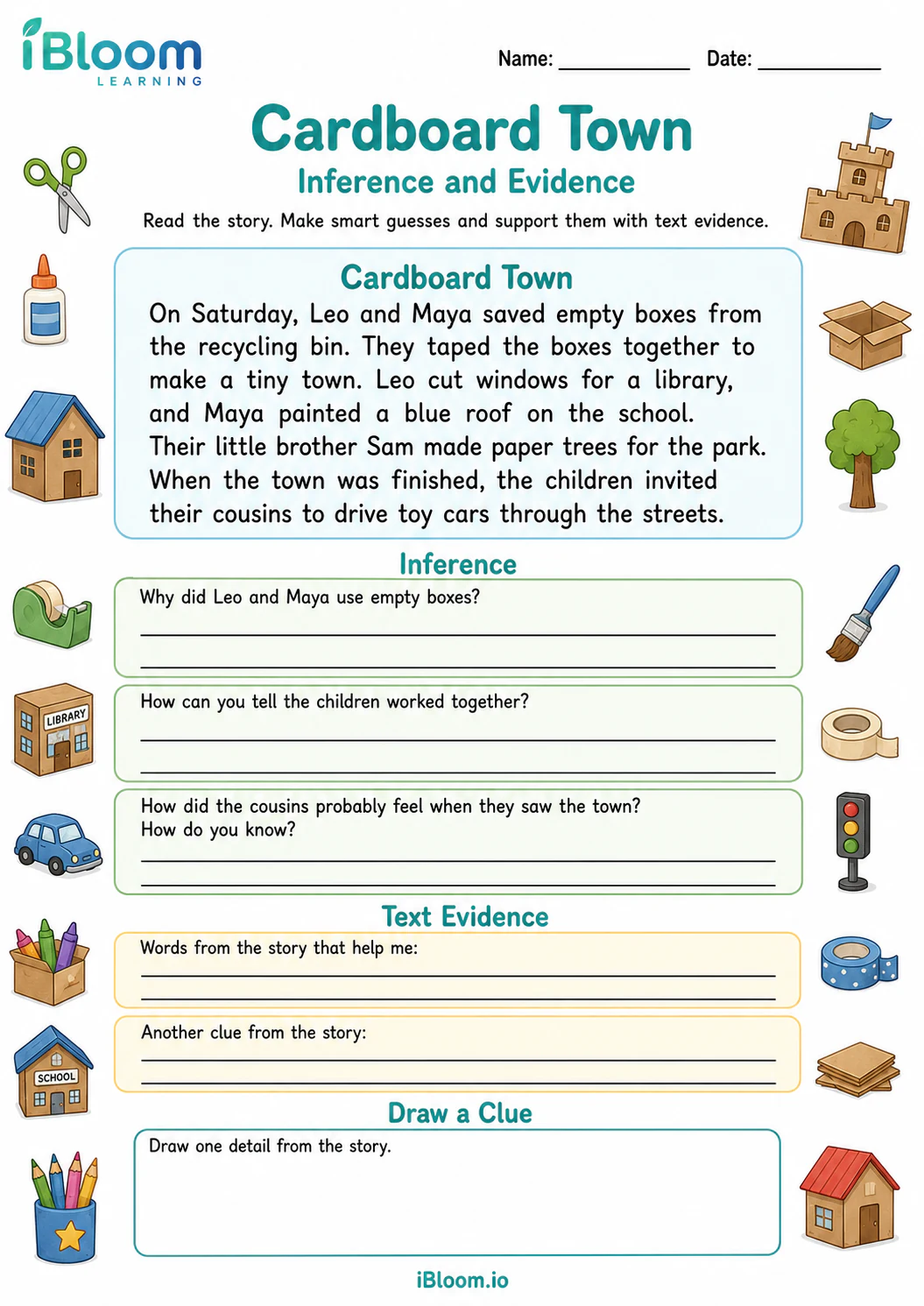 Preview of Cardboard Town — Inference and Evidence worksheet