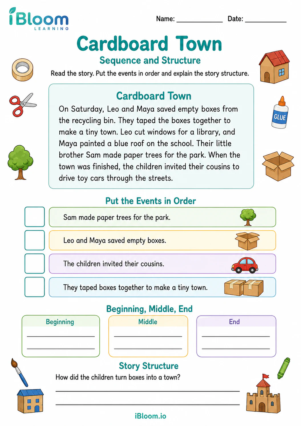 Preview of Cardboard Town — Sequence and Structure worksheet