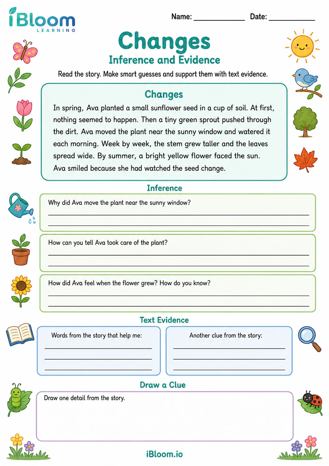 Preview of Changes — Inference and Evidence worksheet