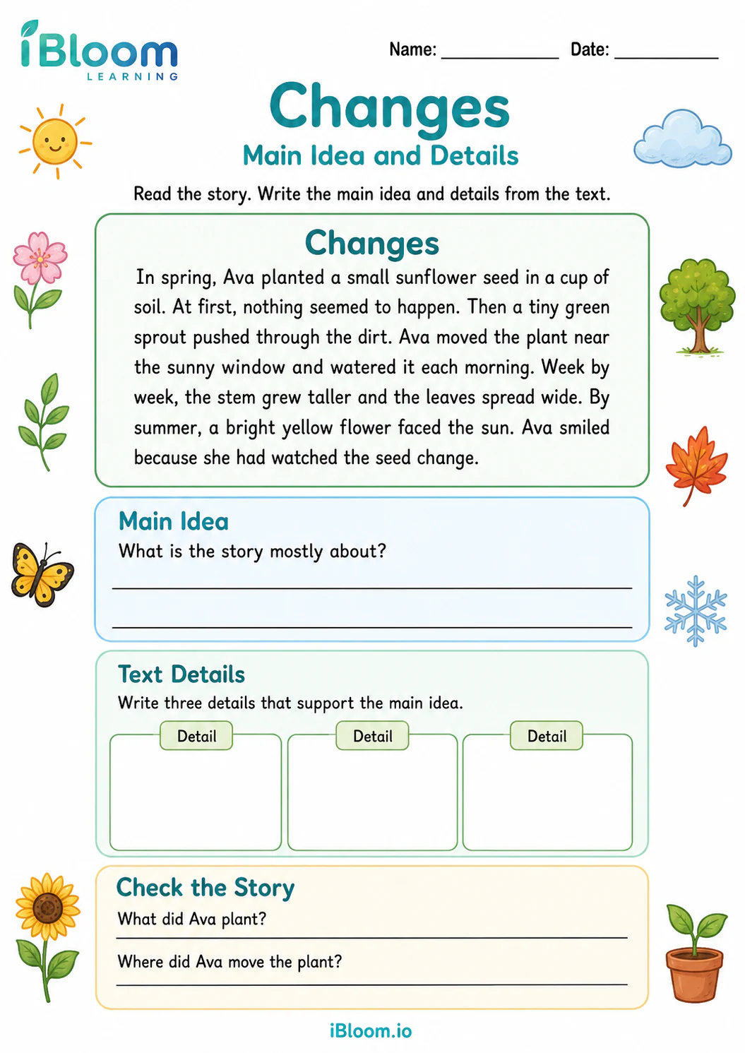 Preview of Changes — Main Idea and Details worksheet
