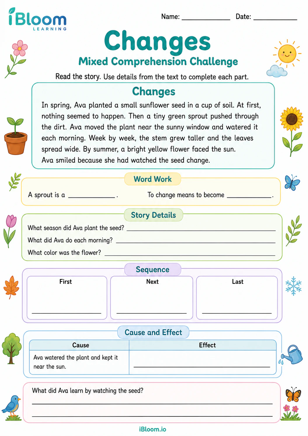 Preview of Changes — Mixed Comprehension Challenge worksheet