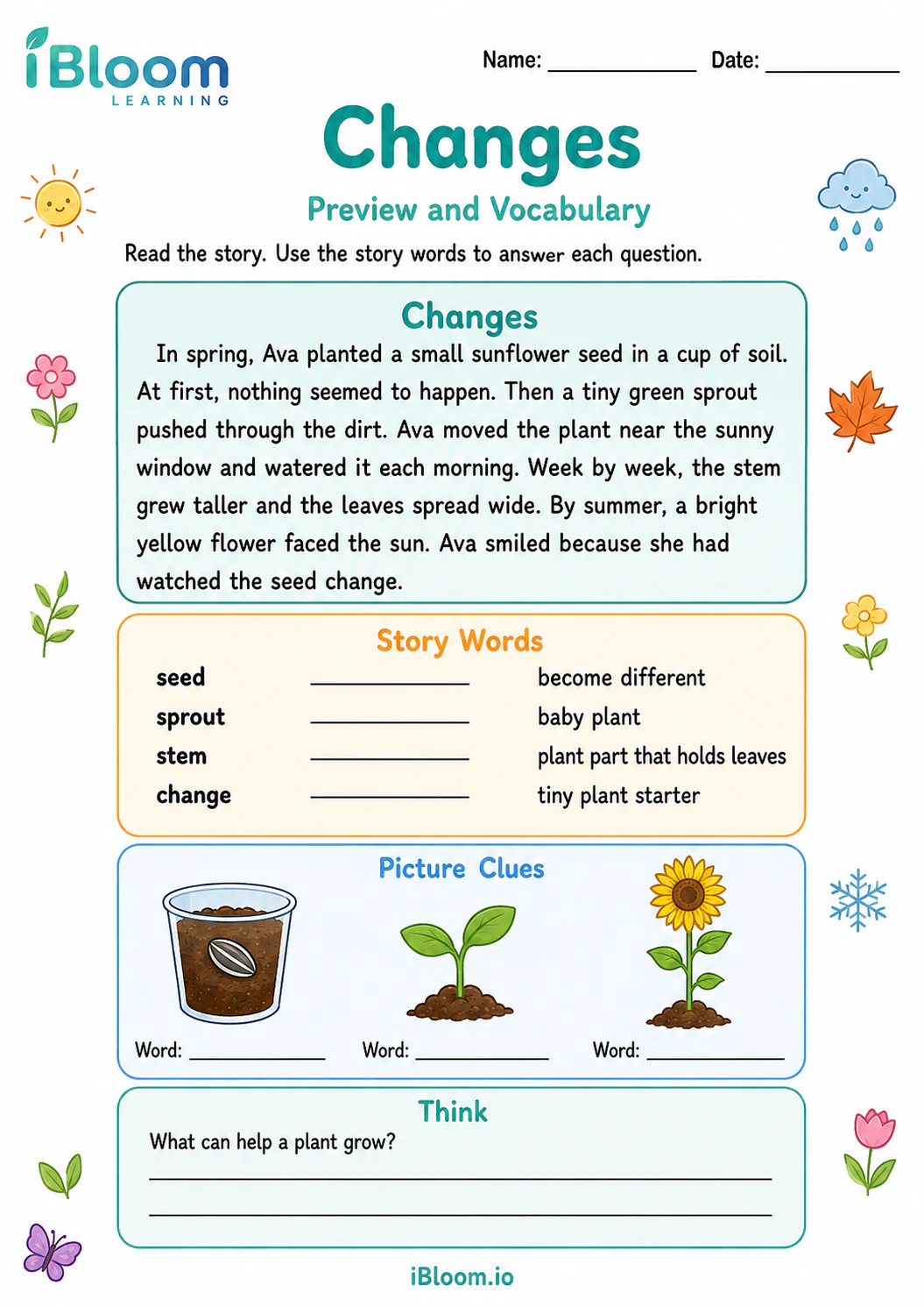 Preview page 1 of Changes — Preview and Vocabulary