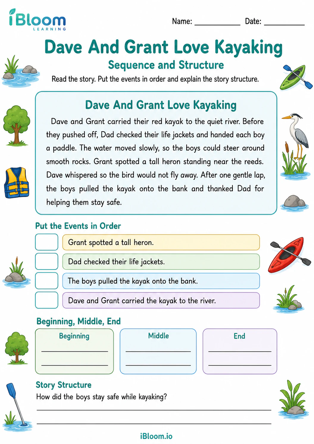Preview of Dave And Grant Love Kayaking — Sequence and Structure worksheet