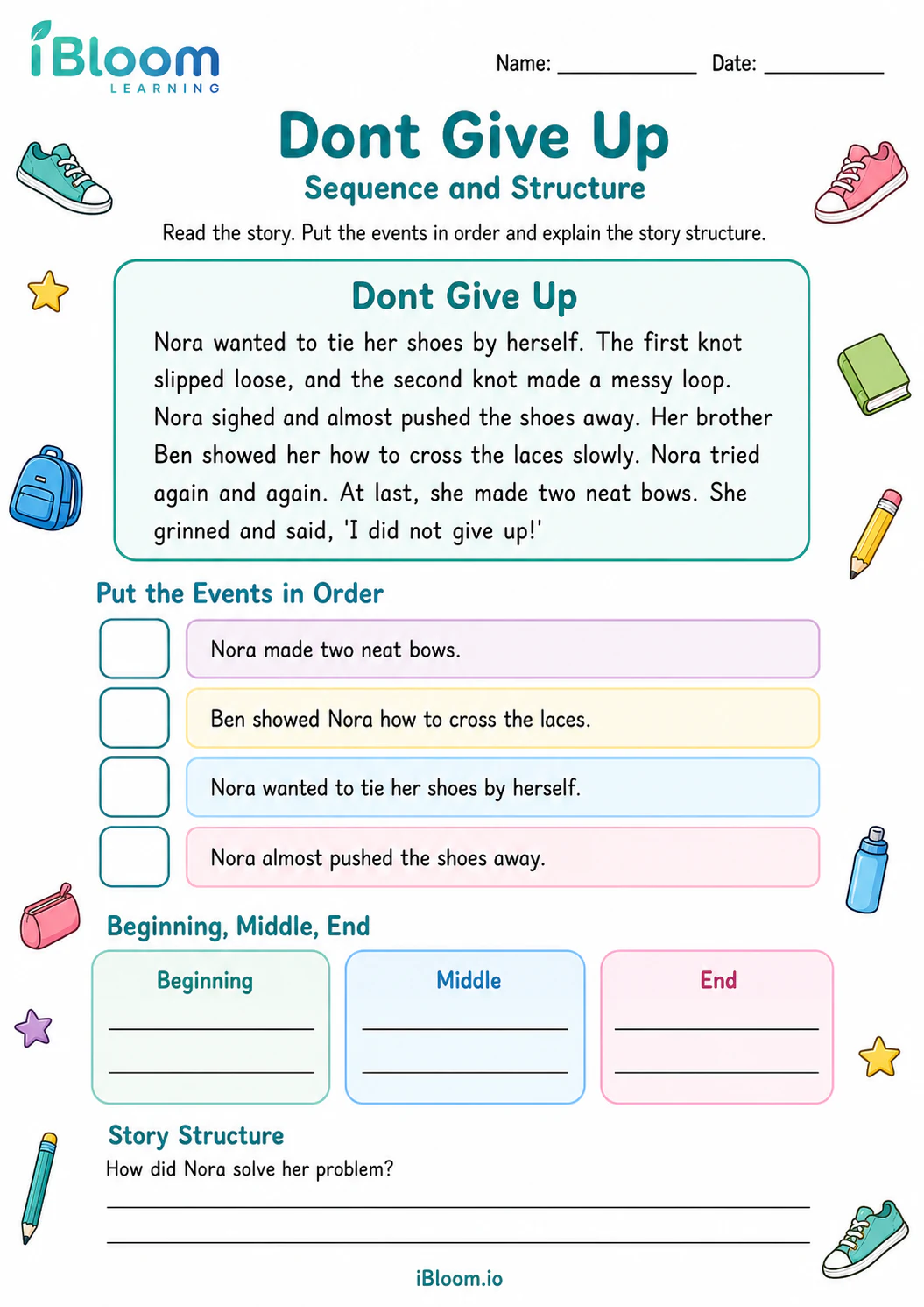 Preview of Dont Give Up — Sequence and Structure worksheet