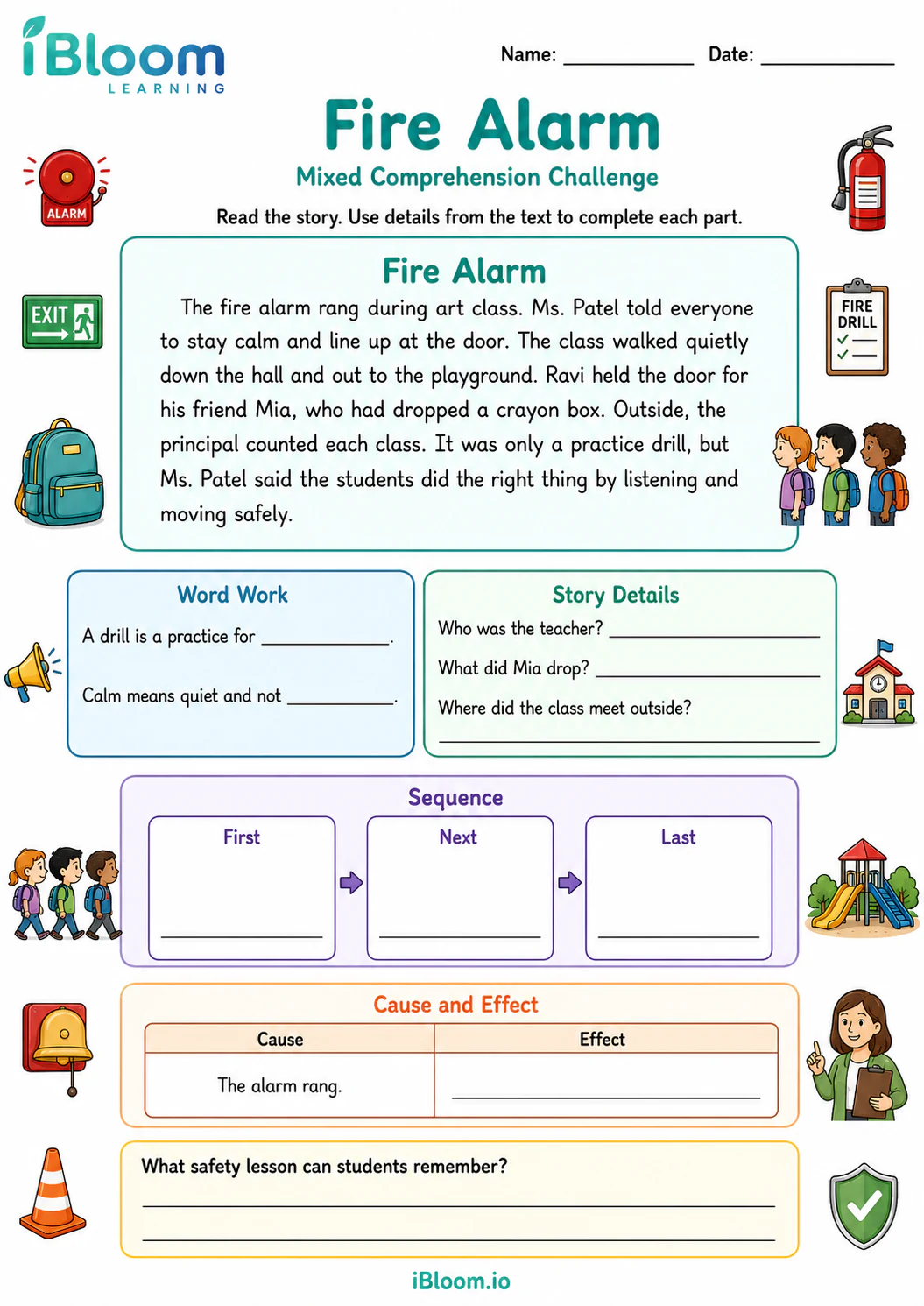 Preview page 1 of Fire Alarm — Mixed Comprehension Challenge