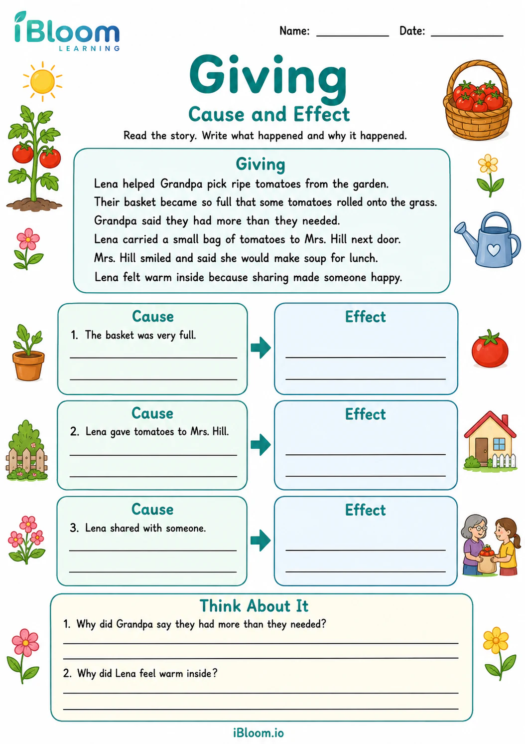 Giving — Inference and Evidence worksheet page 1