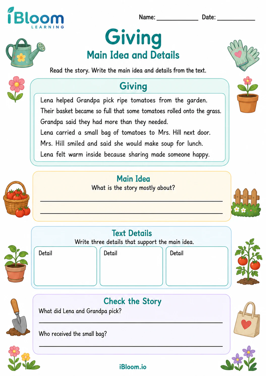 Preview page 1 of Giving — Main Idea and Details