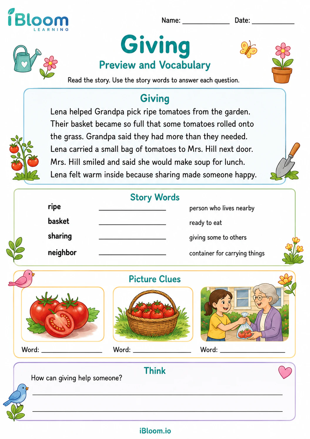 Preview page 1 of Giving — Preview and Vocabulary
