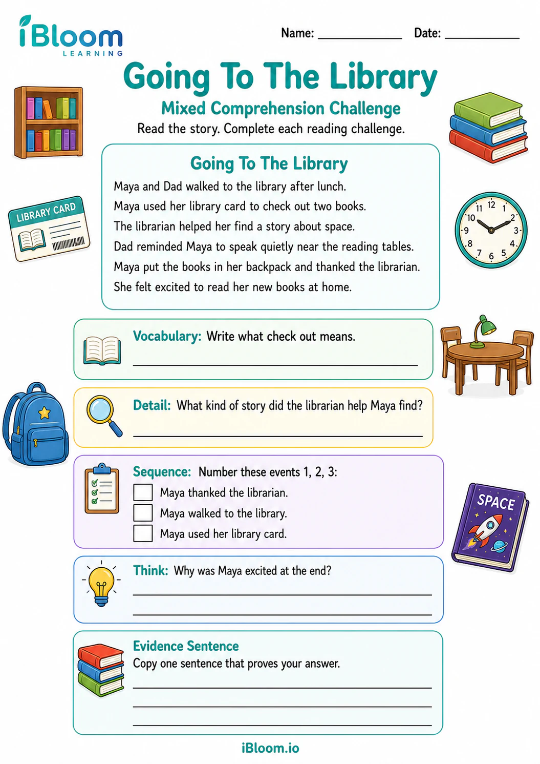 Preview page 1 of Going To The Library — Mixed Comprehension Challenge
