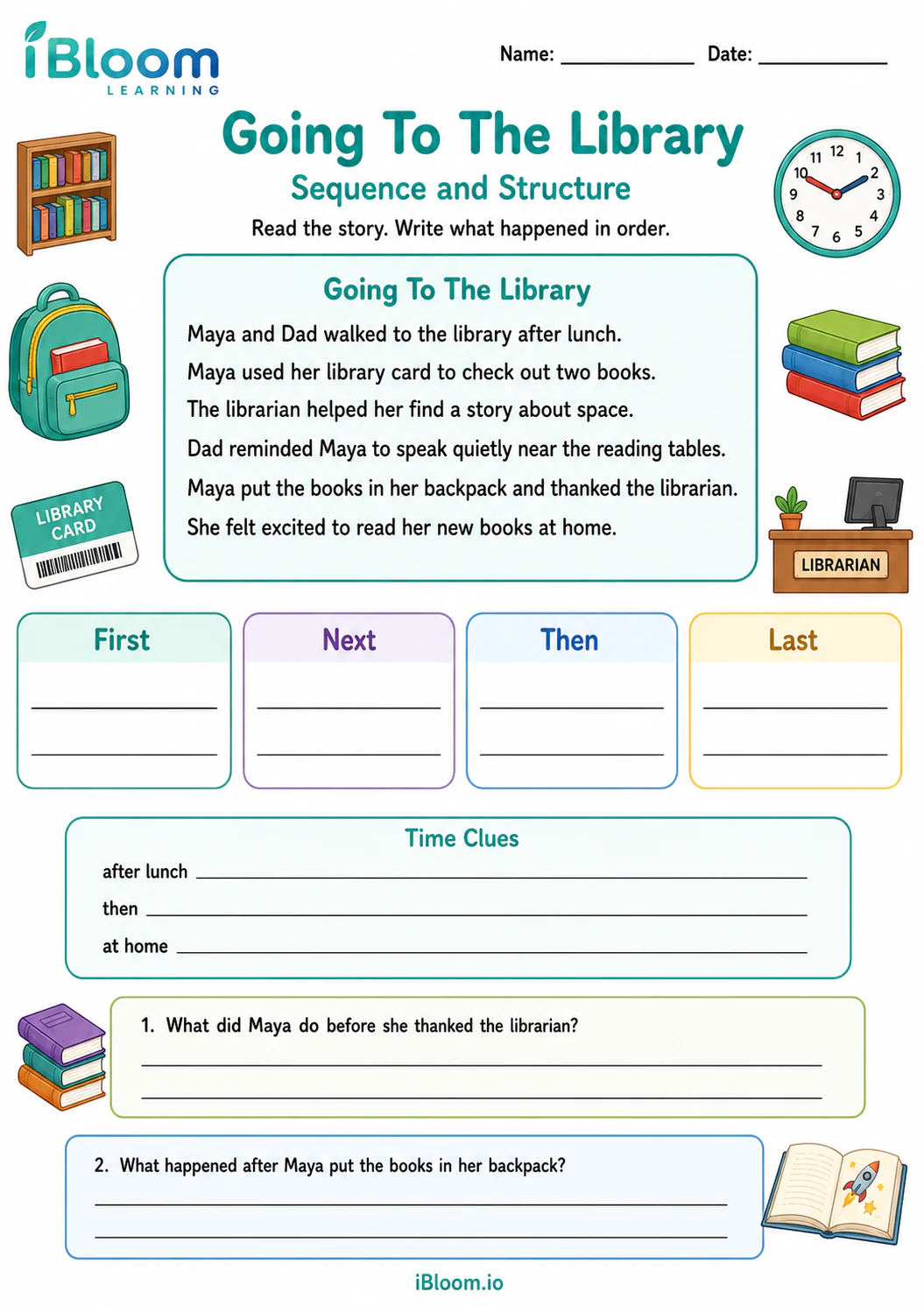 Preview page 1 of Going To The Library — Sequence and Structure