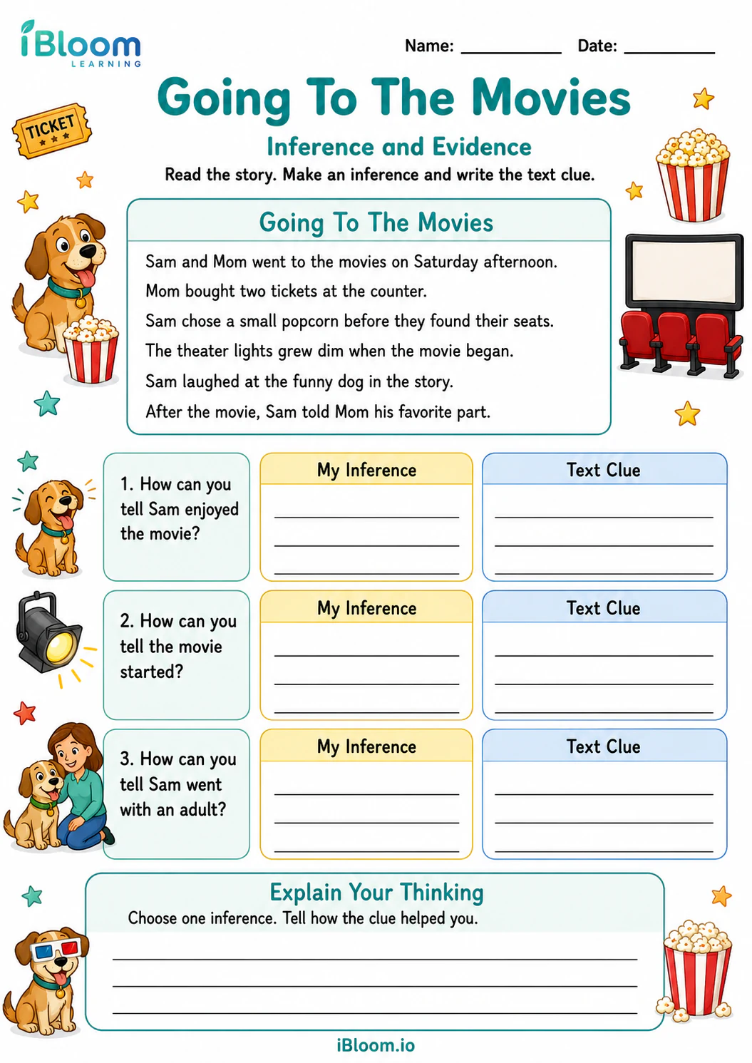 Preview of Going To The Movies — Inference and Evidence worksheet
