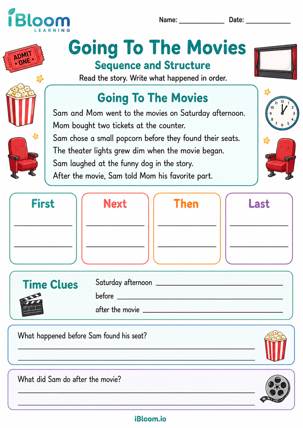Preview of Going To The Movies — Sequence and Structure worksheet