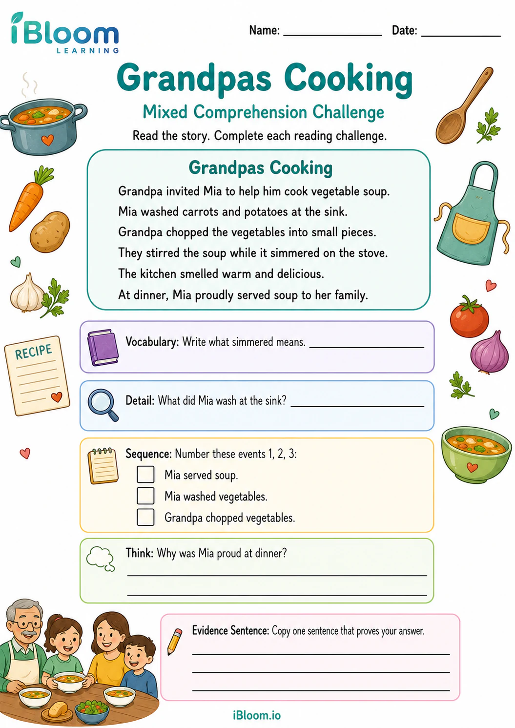 Preview page 1 of Grandpas Cooking — Mixed Comprehension Challenge