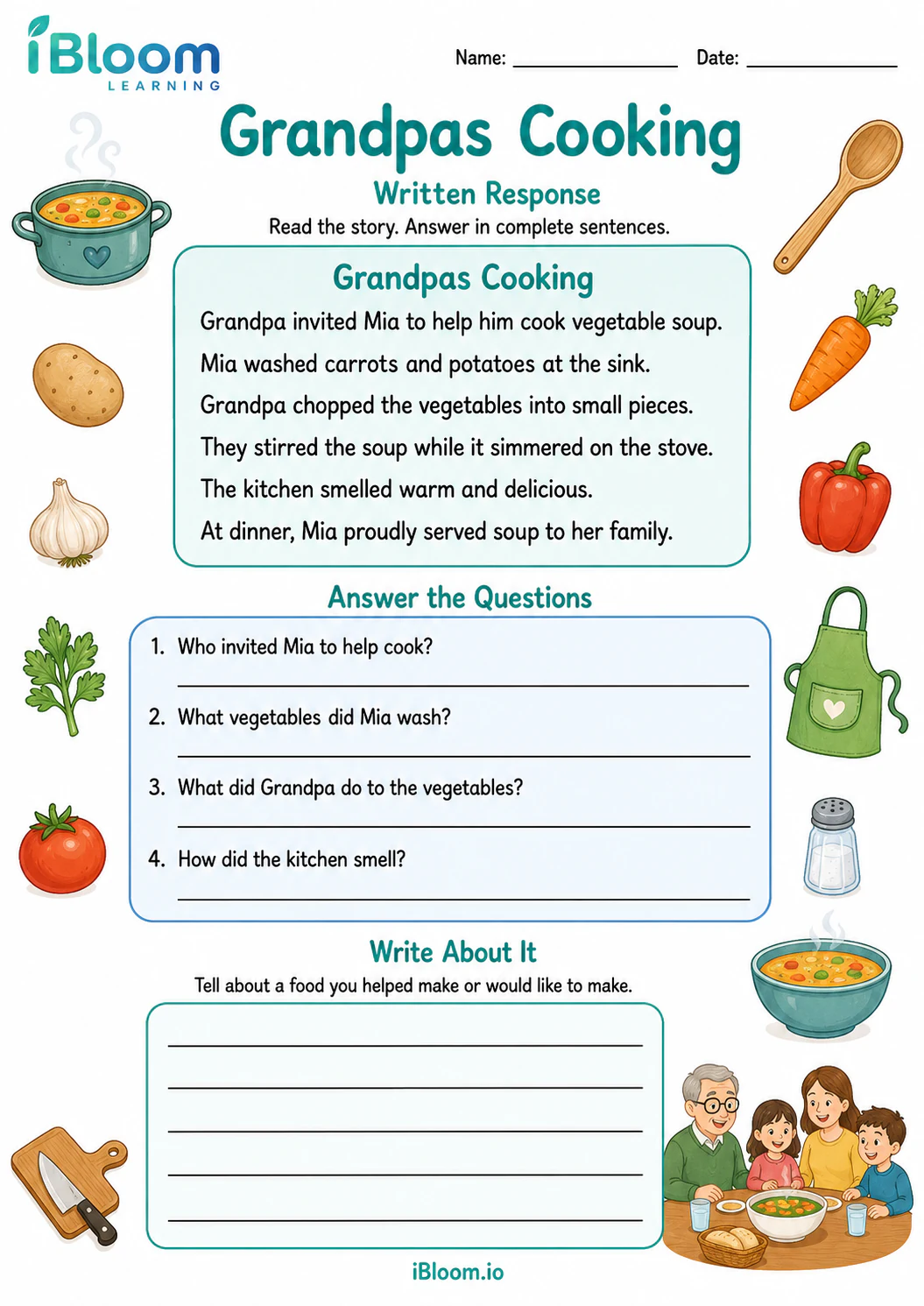 Preview page 1 of Grandpas Cooking — Written Response