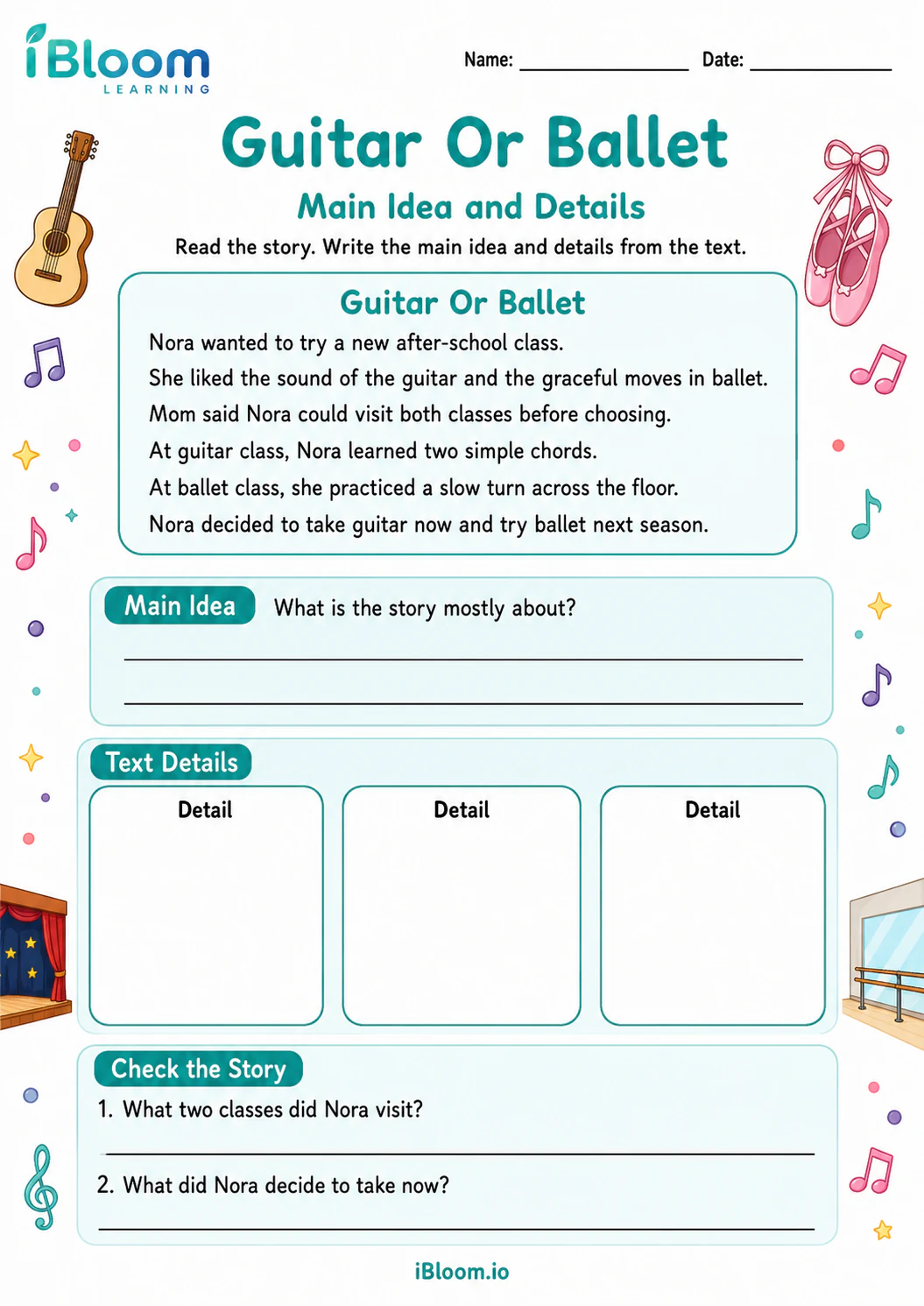 Preview page 1 of Guitar Or Ballet — Main Idea and Details