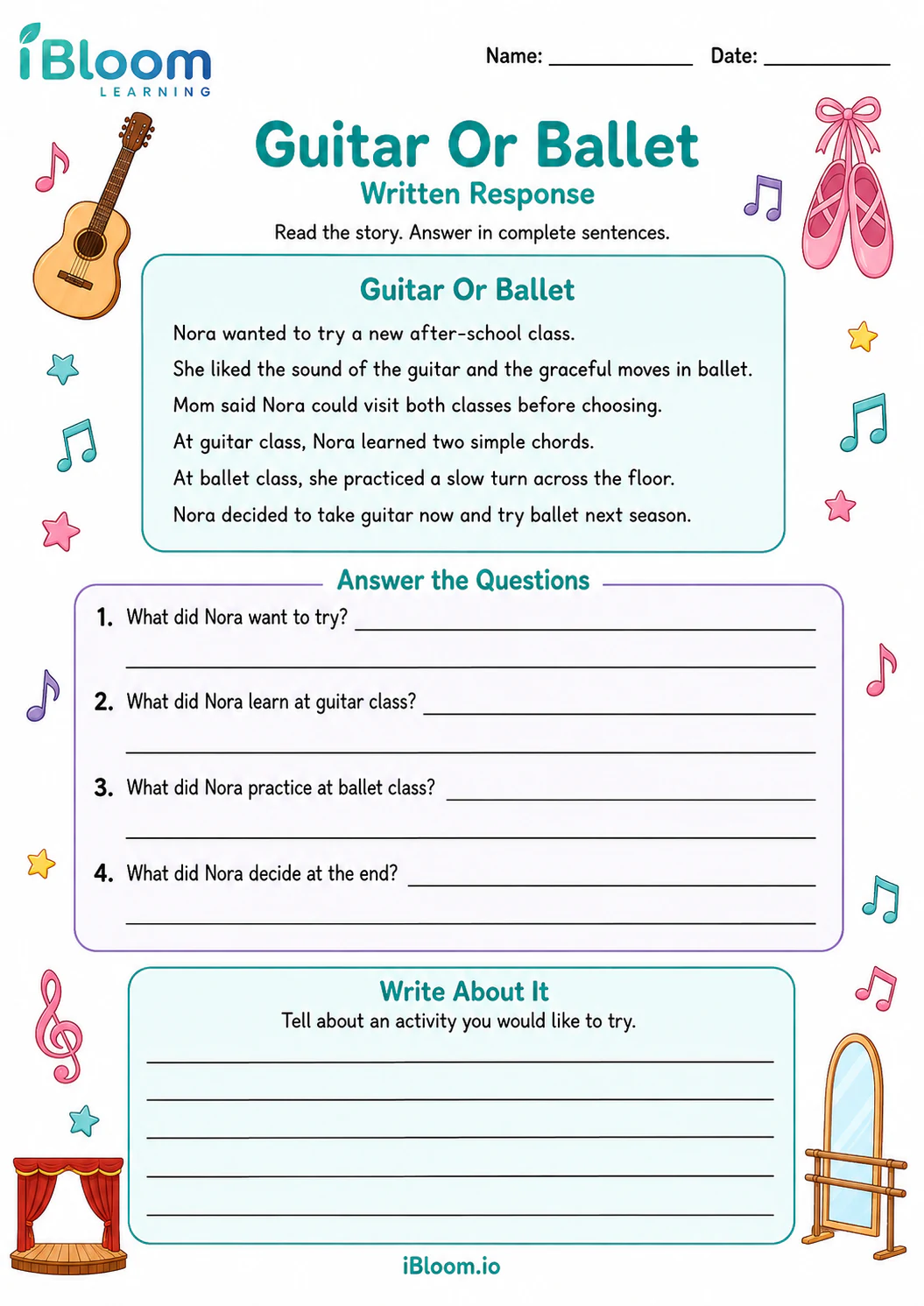 Preview page 1 of Guitar Or Ballet — Written Response