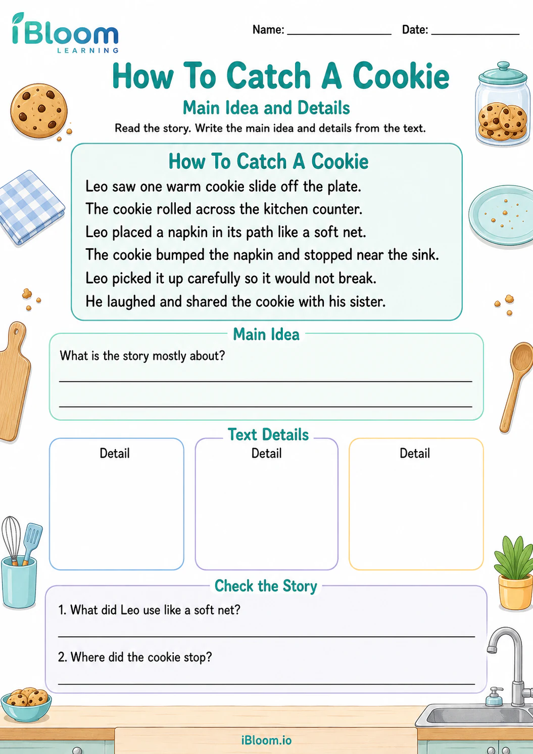 Preview page 1 of How To Catch A Cookie — Main Idea and Details
