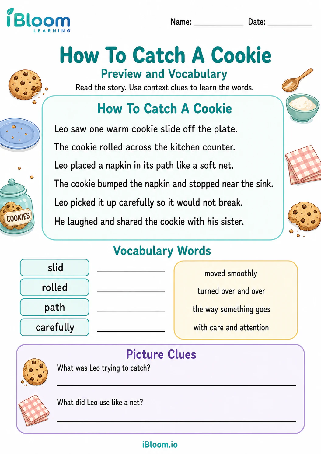 Preview page 1 of How To Catch A Cookie — Preview and Vocabulary