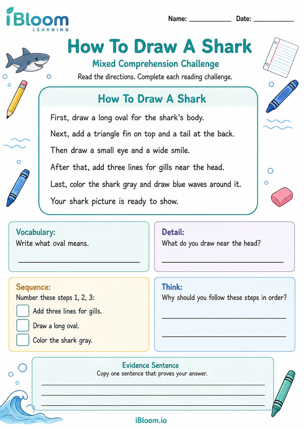 Preview page 1 of How To Draw A Shark — Mixed Comprehension Challenge